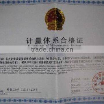 Certificate of Measurement System