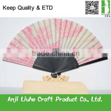 pink bamboo cloth promotion advertising bamboo fan, promotional folding fan