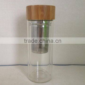 double-wall glass flask with bamboo lid