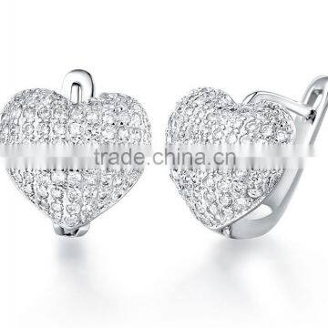 Wedding Jewelry Alloy Silver Plated Crystal Heart Earring Cuff No Piercing For Lady