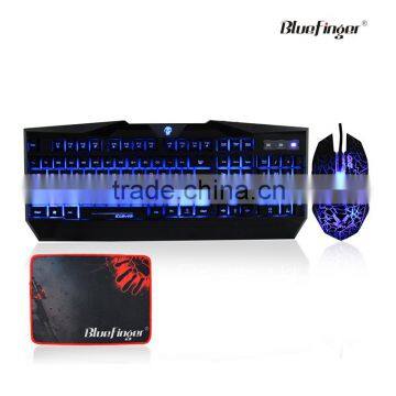 Red Blue Purple colored Backlit LED Wired Gaming Keyboard and mouse with cool crack combo