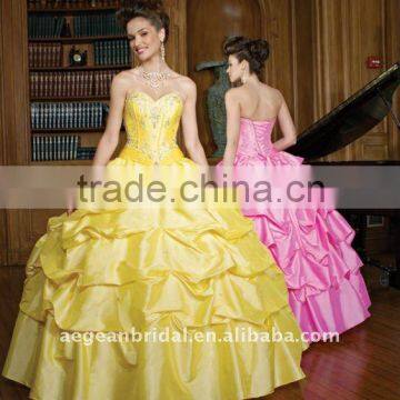 XZ-pd1224 sweetheart pink\yellow taffeta ball gown with beaded bodice and pick-up skirt hot pink quinceanera dresses