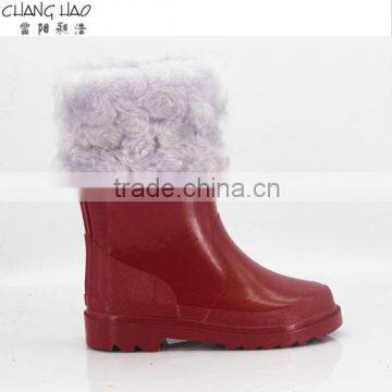 Rubber rain boot women boot manufacturer,pure red ground with Villus short boot