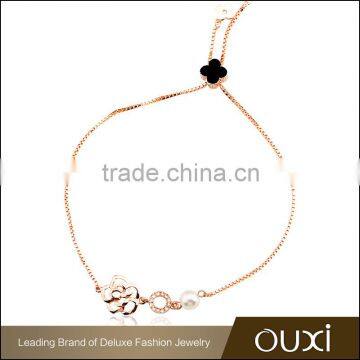 OUXI simple style gold plated flower zircon charm bracelet jewelry 30339