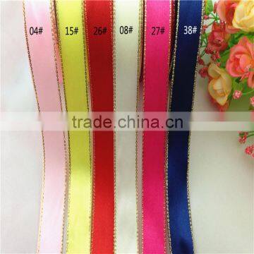 Wholesale Fashion Tape Polyester Satin Ribbon With Golden Edges For Wedding invitation Card Packaging 25yds/roll