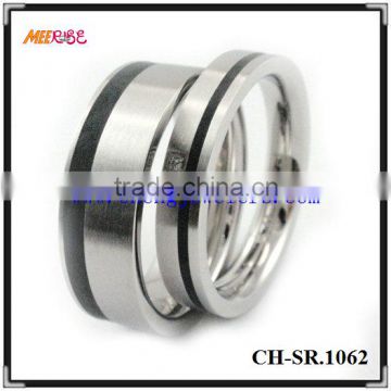 2014 high polished stainless steel couple ring with black strip