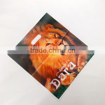 Customized Printing die cut patch handle bag, die cut hang hole bag, die cut poly bags