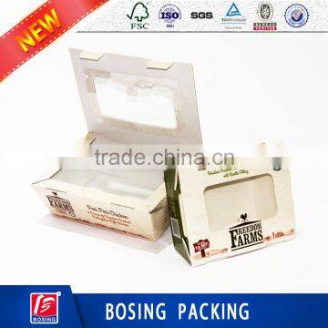 Food grade fried chicken box/fast food paper packgaing box with window
