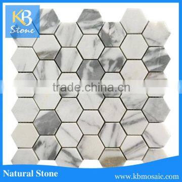 Big Hexagon Blue Arabescato Corchia Polished Marble Mosaic Tile