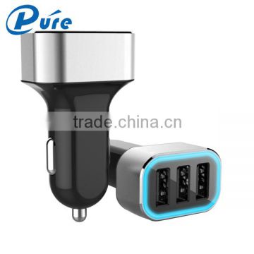 2016 Hot sale mobile car charger 3 port car usb adapter with blue LED indication