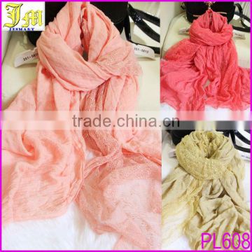 2014 New Women Lady Large Cotton Linen Long Lace Scarf Solid Color Wraps Shawl Stole