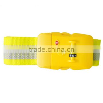 Yellow baggage secure belt 2m Travel 3-Dial Combination TSA Lock Suitcase Strap Belt