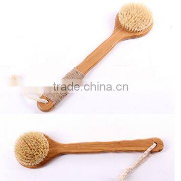 cy304 Dry Skin Natural Bristle Brush Soft Handle Pouch Brush SPA Brushes Bath Shower Bristle Brush with Long Bamboo Handle