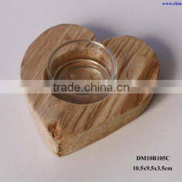 wooden candle stand in heart shape