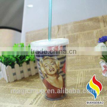 Hot Sale Paper Insert 16oz Plastic Tumbler Double Wall Drinking Mug photo-3