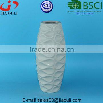 Matte Grey Ceramic Vase With Embossed Wave Design photo-4