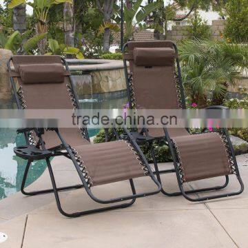 2 Pack Garden Pool Brown Folding Zero Gravity Lawn Chair photo-2