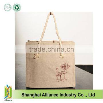 Fashion shopping nature jute tote bag with round handle