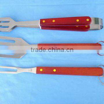 3 pcs BBQ tool set,red,wooden handle