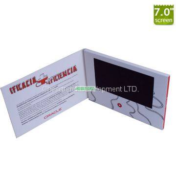 Open card plays video brochure 7 inch with buttons,battery,sensor switch