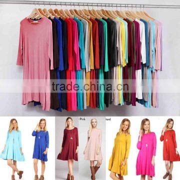 Tunic Dress 95% Rayon, 5% Spandex Round Neck 3/4 sleeves Pocket Latest dress designs pictures