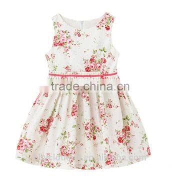 Floral Print Sleeveless Cotton Princess Wedding Little Girls Dress Party Flower Children Beach Kid Summer Dress Girl 2017 photo-3