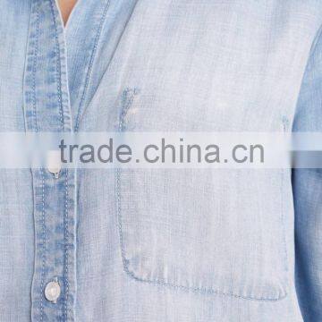 Hot Sale Women Light Blue Denim Chambray Shirt Lowest Price photo-3