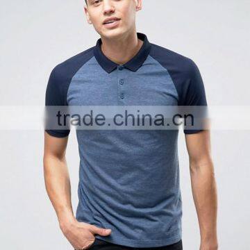 Custom Short Sleeve Button Placket Contrast Collar And Raglan Sleeves Navy Men's 100% Cotton Jersey Slim Fit Casual Polo Tshirt