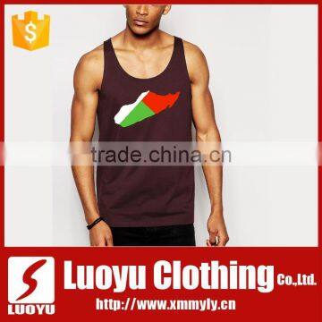 Fashion style Brown color men's tank top printed wholesale elastic tank tops