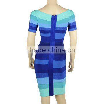 High Quality Short Sleeve Blue Gradient Bandage Dress New Arrival Cute Brand Dress photo-6