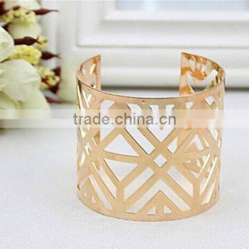 European golden exaggerated wide metal hollow cuff bangle for women