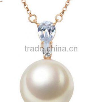 high end white natural fresh water pearl pendant necklace women luxury style round pearl pendant necklace for party favor