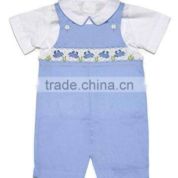 Baby Boy Light Blue Smocked Happy Crabs Shortall