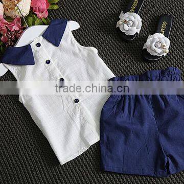 Wholesale Children Cotton and Linen Set Cute Girl Sleeveless Doll Shirt Shorts Two Piece photo-4