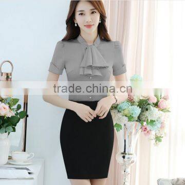 Factory Wholesale Manufacturing Womens Short Sleeve Multi-coloured Mature Ladies Formal Tops and Blouses photo-6