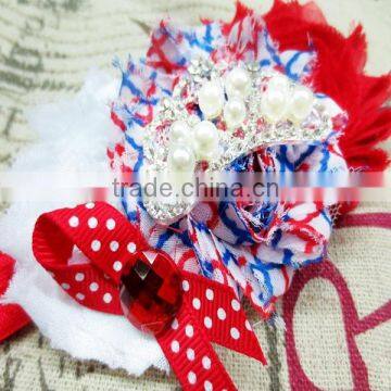 Manufacture Glitter Rhinestoned Shabby Flowers Headband In Red Polka Dot Bow photo-2