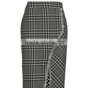 2017 OEM Spring Retro Frayed Hem Splited Checkered Skirt photo-5