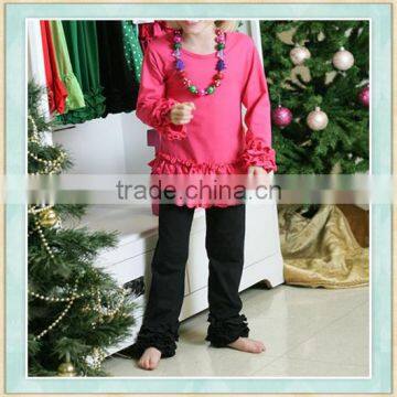 New Item Baby Girl Clothes Sets Pink Ruffle Tops Black Pants Conice Kids Christmas Clothing Winter Outfit