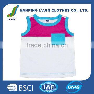 Custom 2016 plain baby's sleeveless cotton vest kids t shirt