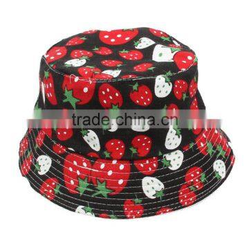 Strawberry Print Canvas Cartoon Hats Fisherman Hat Bucket Caps