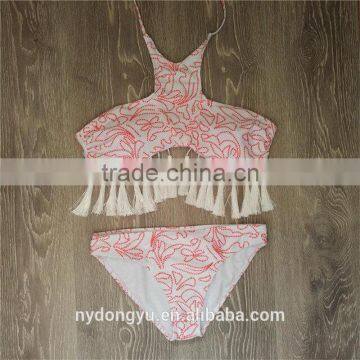 Gray Tassel Leaves Swimwear Bikini/ Latest Fashion Green Vintage Tassel Bikini Swimwear photo-2