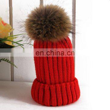 Classic fashion style big natural color raccoon fur pom pom ball hats