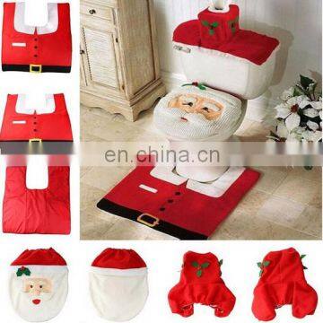 Happy Christmas Santa Toilet Seat Cover and Rug Bathroom 3 Pcs/Set