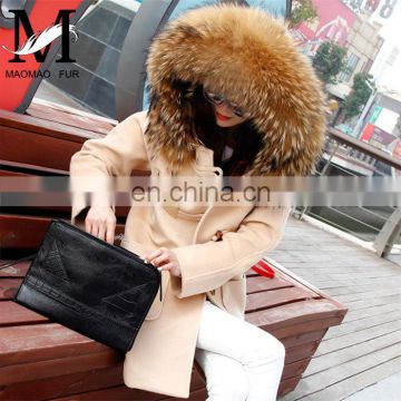 Fashion Hot Women Winter Raccoon Fur Short Hooded Korean Cashmere Wool Coat