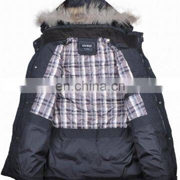 Fashion Mens Winter Fur Hood Cow Buckle Down Padded lo photo-2