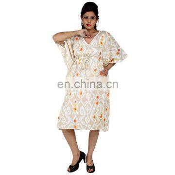 100%Cotton Fashionable Ladies Wear Loose Maxi Gown Beach Wear Summer Kimono Sleeves Knee Length Kaftan