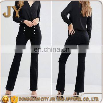 Jeans Trousers Woman Black Pants Girls Button Flared Jeans Mid-rise Waist Pants Women Wear