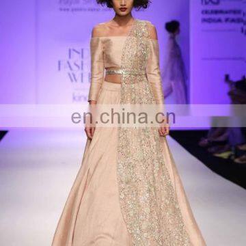 Rose Blush Lengha With Leather Applique Waist Belt