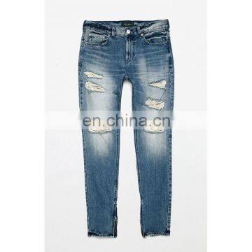 Men Stretch Denim Ripped Skinny Stretch Zip Destroy Frayed Edges Indigo Industry Supply co Jeans photo-4