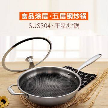 Full Screen Wok Energy Gathering Honeycomb Frying Pan Uncoated Stainless Steel Pot Wholesales
